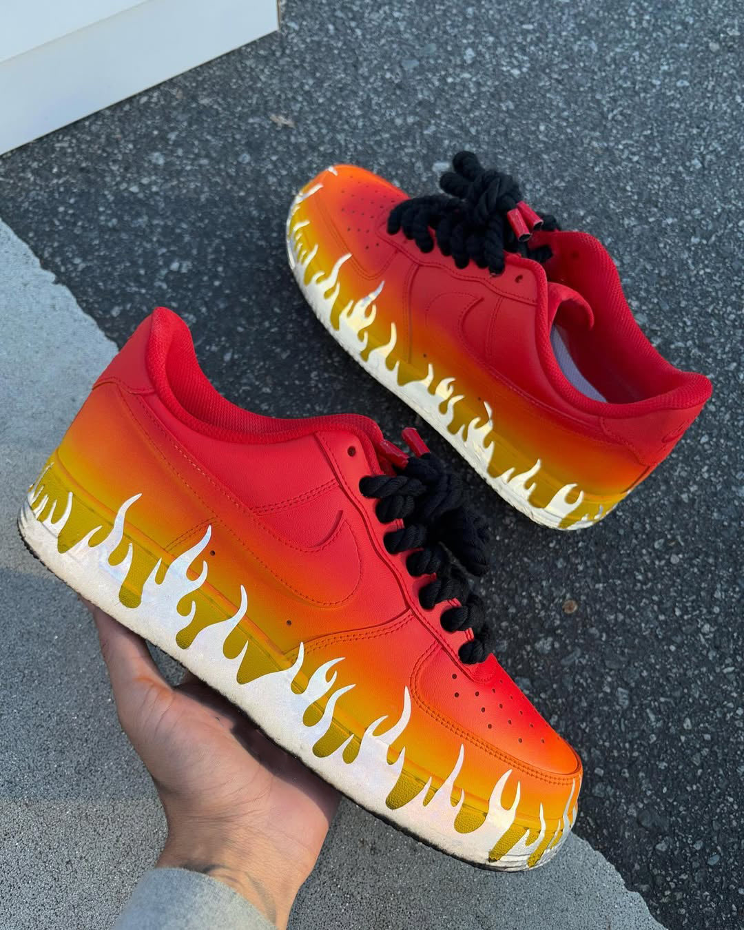[Customized Flaming] Air Force 1 Shoes Unisex Hand Painted Red
