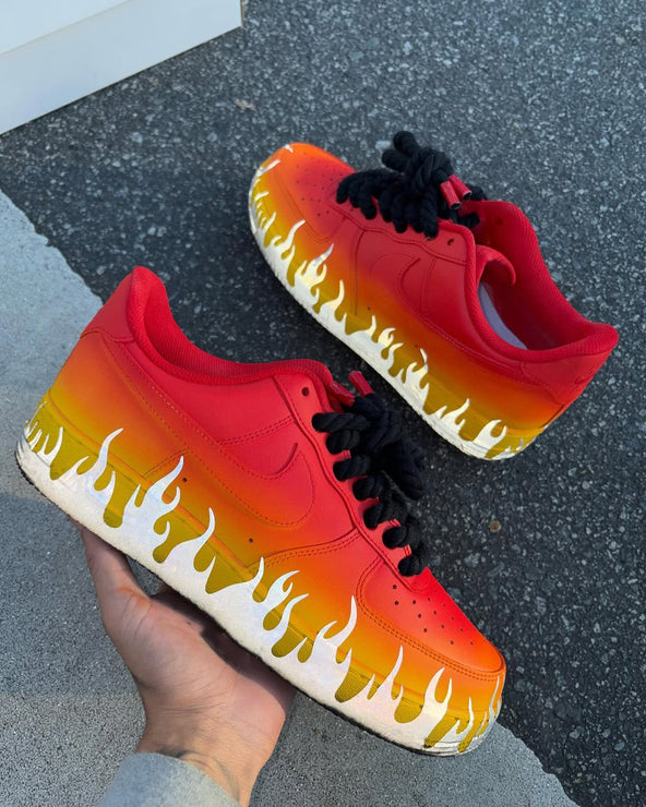[Customized Flaming] Air Force 1 Shoes Unisex Hand Painted Red