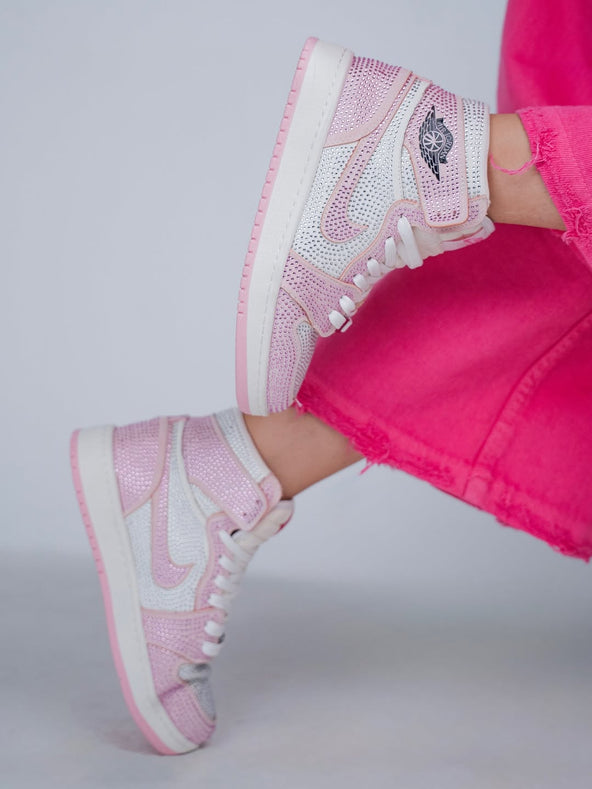 [Custom Pink/Blue/Magenta - Full Diamond] Air Jordan 1 High - Top Skateboarding Shoes Unisex