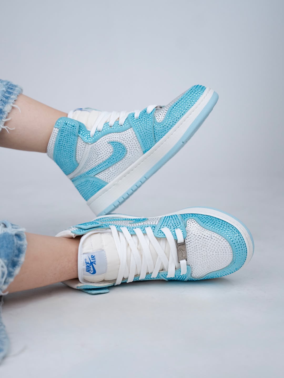 [Custom Pink/Blue/Magenta - Full Diamond] Air Jordan 1 High - Top Skateboarding Shoes Unisex