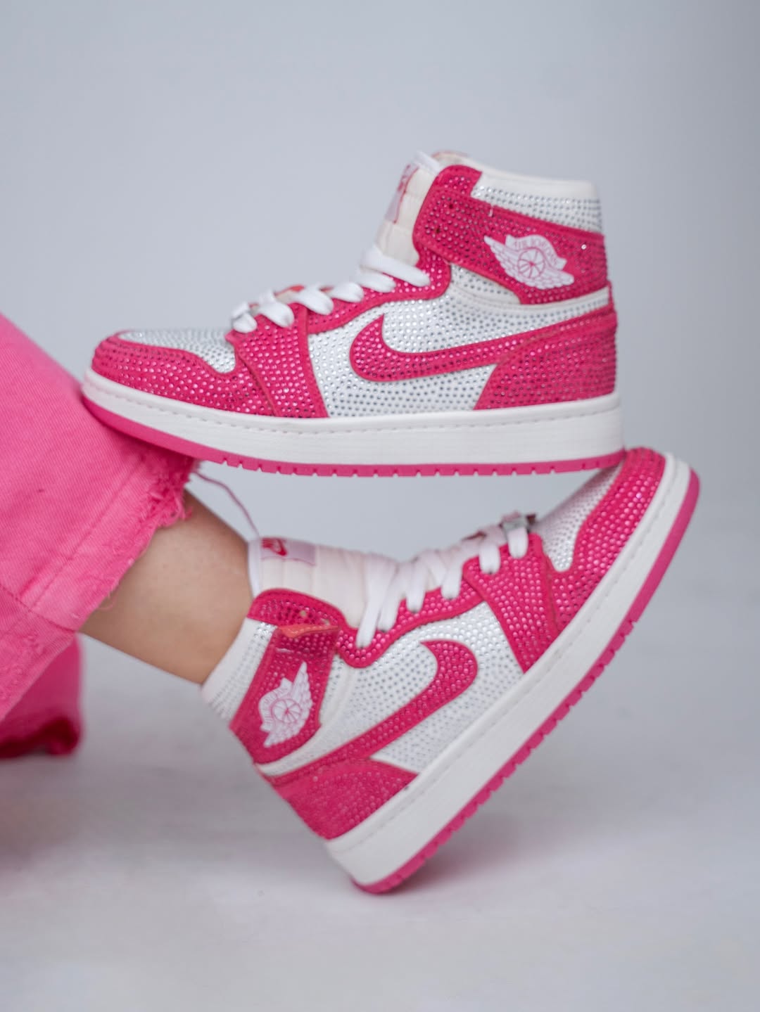 [Custom Pink/Blue/Magenta - Full Diamond] Air Jordan 1 High - Top Skateboarding Shoes Unisex