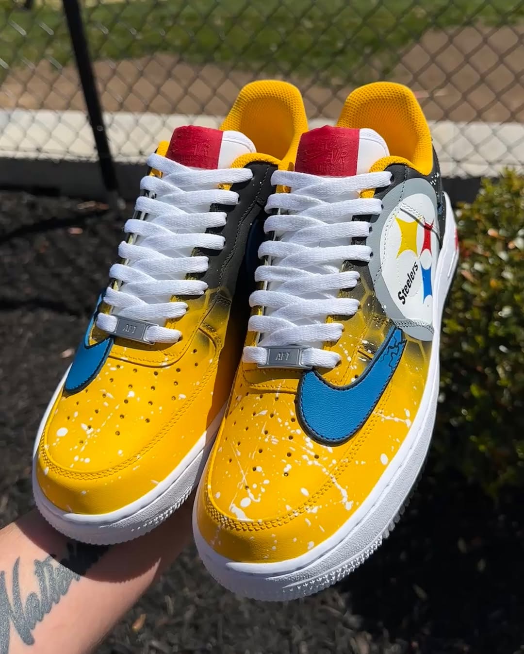 [Customized Steelers] Air Force 1 Low-top Shoes Hand-drawn Unisex Faded Color Black/Yellow