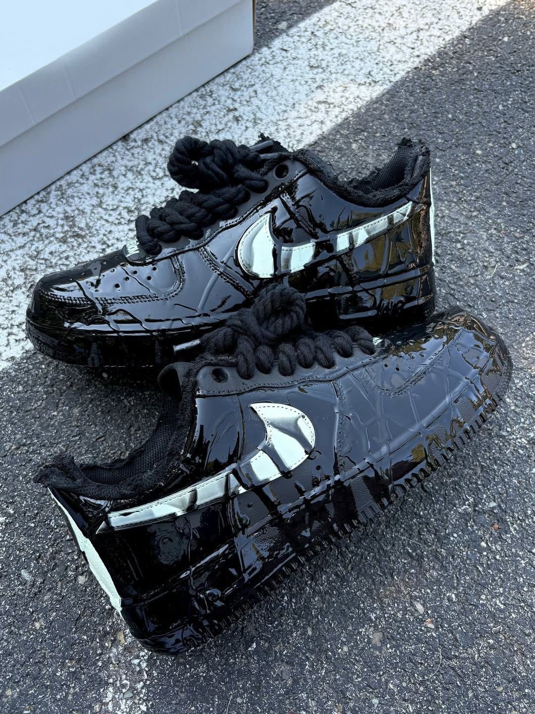 [Custom Venom - Patent Leather] Air Force 1 Low - Top Unisex Skateboarding Shoes Black