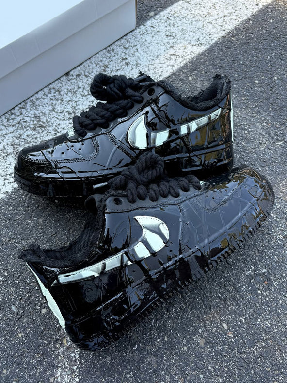 [Custom Venom - Patent Leather] Air Force 1 Low - Top Unisex Skateboarding Shoes Black