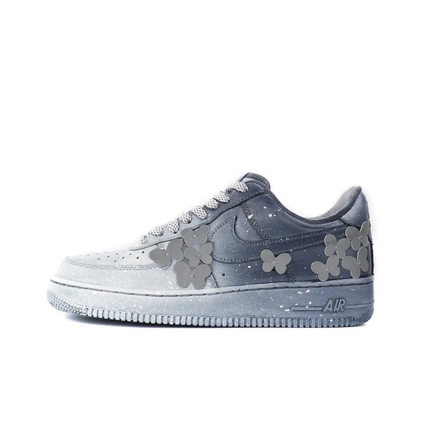 [Custom Reflective Butterfly] Air Force 1 Skateboarding Shoes Unisex Gray