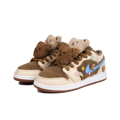 [Custom Adorable Bear] Jordan Air Jordan 1 Low Top Unisex Skateboarding Shoes