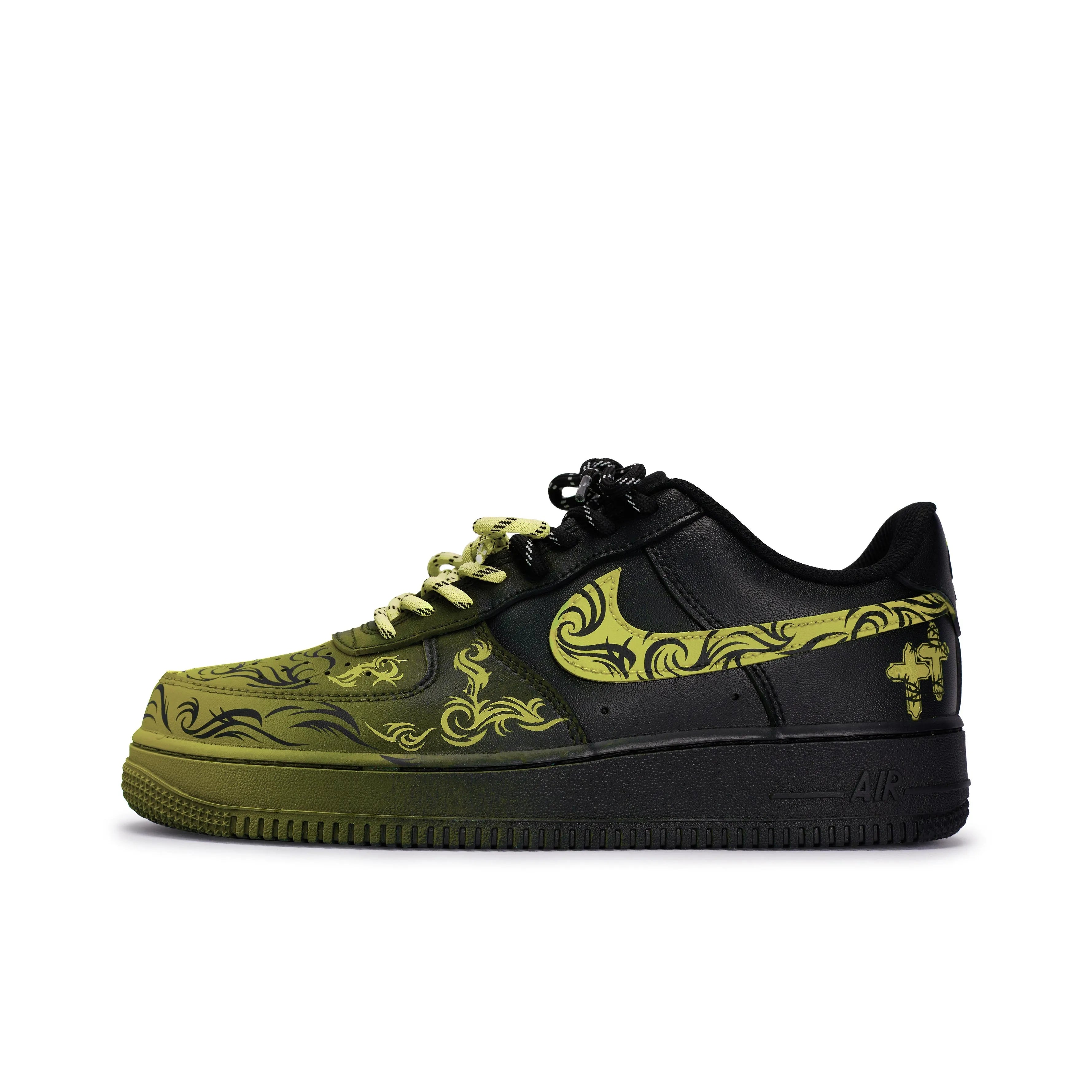 [Custom Graffiti Hand-Painted Floral Pattern Black Tiffany] Air Force 1 Skateboarding Shoes Unisex