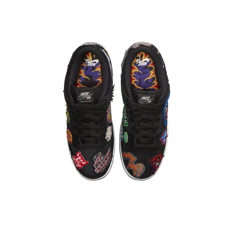 [Custom Night Parade of a Hundred Demons] Dunk Skateboarding Shoes Unisex Black/Cartoon Embroidery