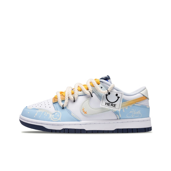 [Custom Ode to Joy] Dunk Skateboarding Shoes Unisex Smiley Graffiti White/Blue