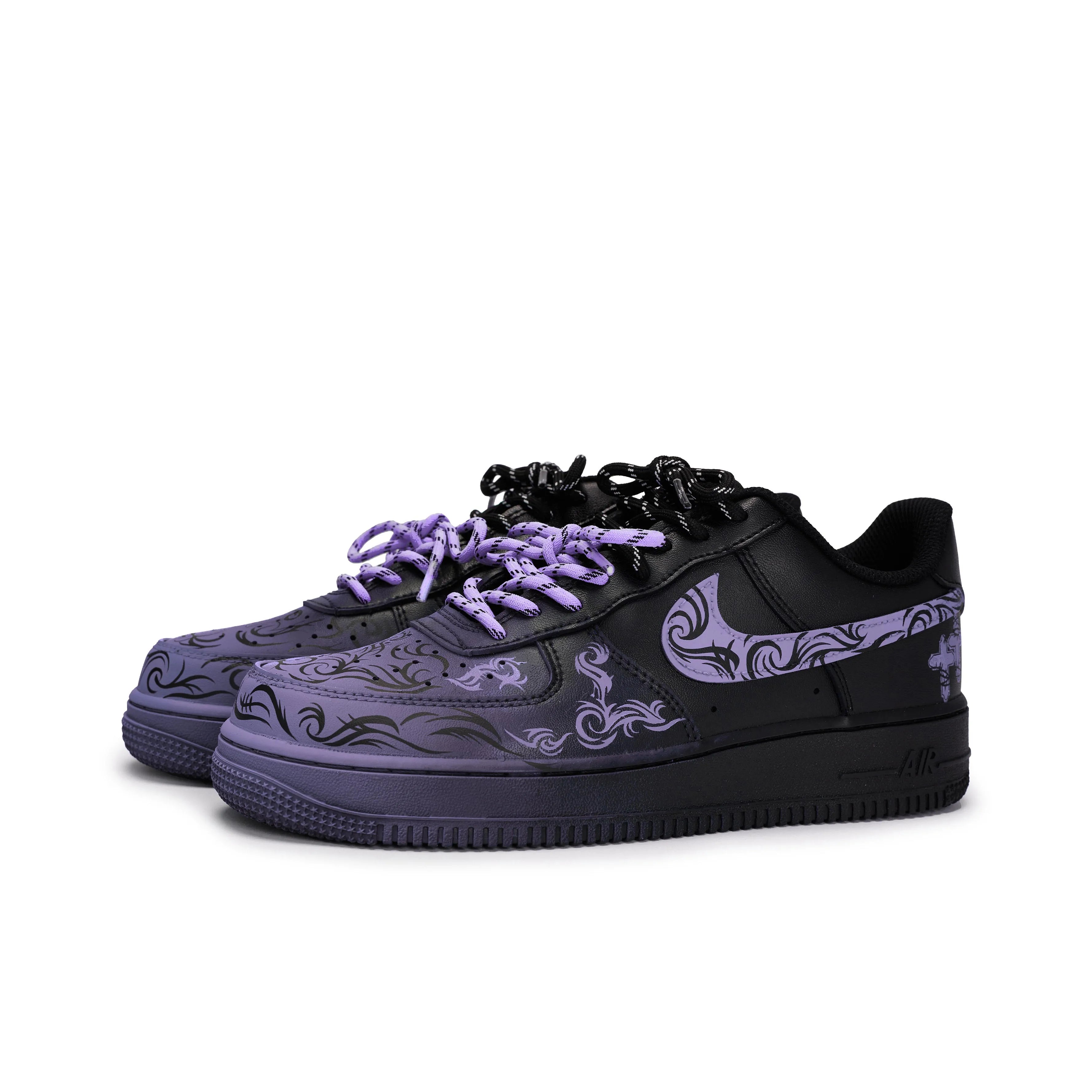 [Custom Graffiti Hand-Painted Floral Pattern Black Tiffany] Air Force 1 Skateboarding Shoes Unisex