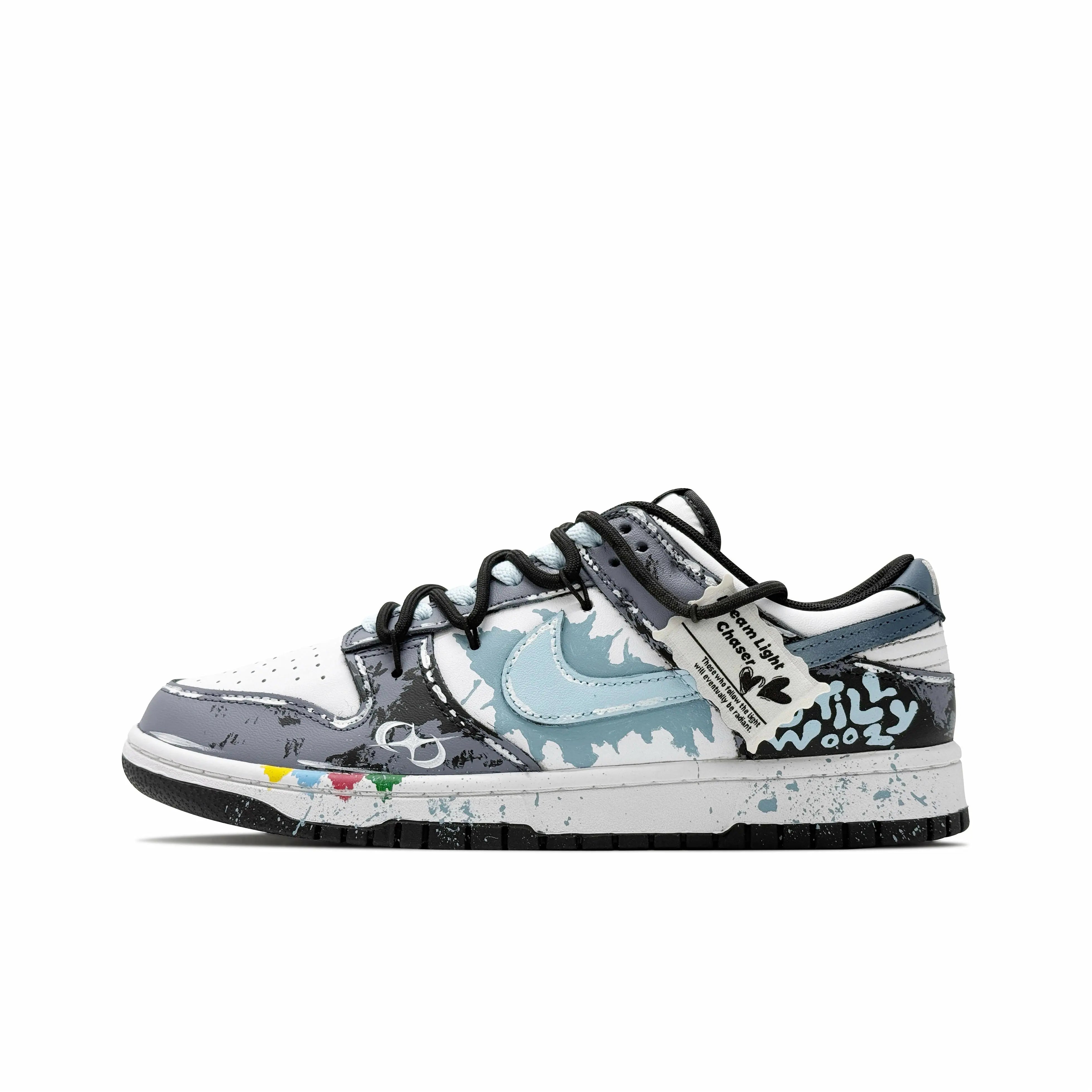 [Custom Blue Star Field] Dunk Hand Painted Graffiti Ink Splash Craft Skateboarding Shoes Unisex