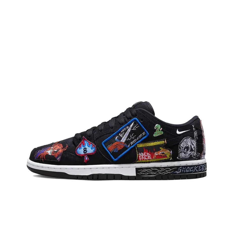[Custom Night Parade of a Hundred Demons] Dunk Skateboarding Shoes Unisex Black/Cartoon Embroidery