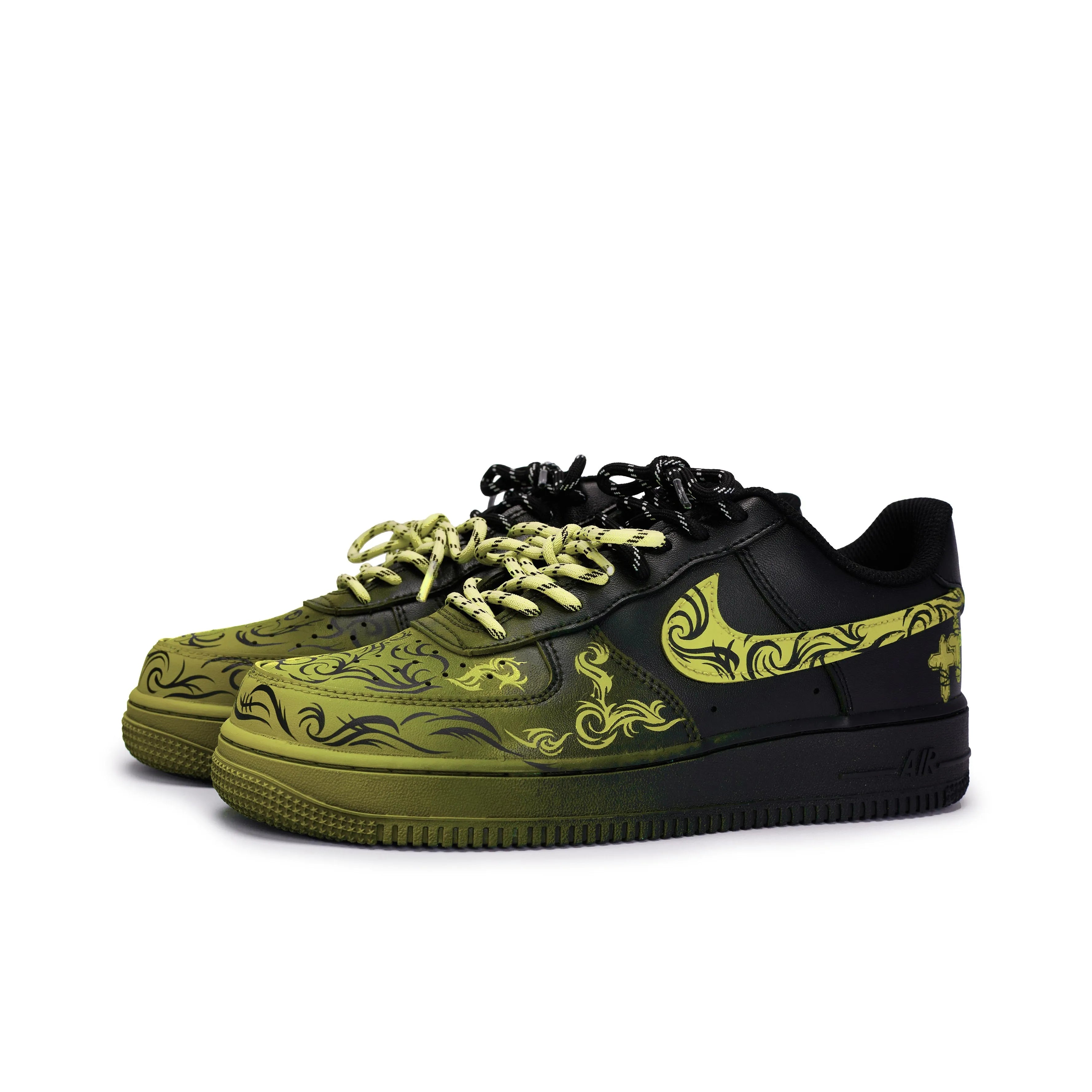 [Custom Graffiti Hand-Painted Floral Pattern Black Tiffany] Air Force 1 Skateboarding Shoes Unisex