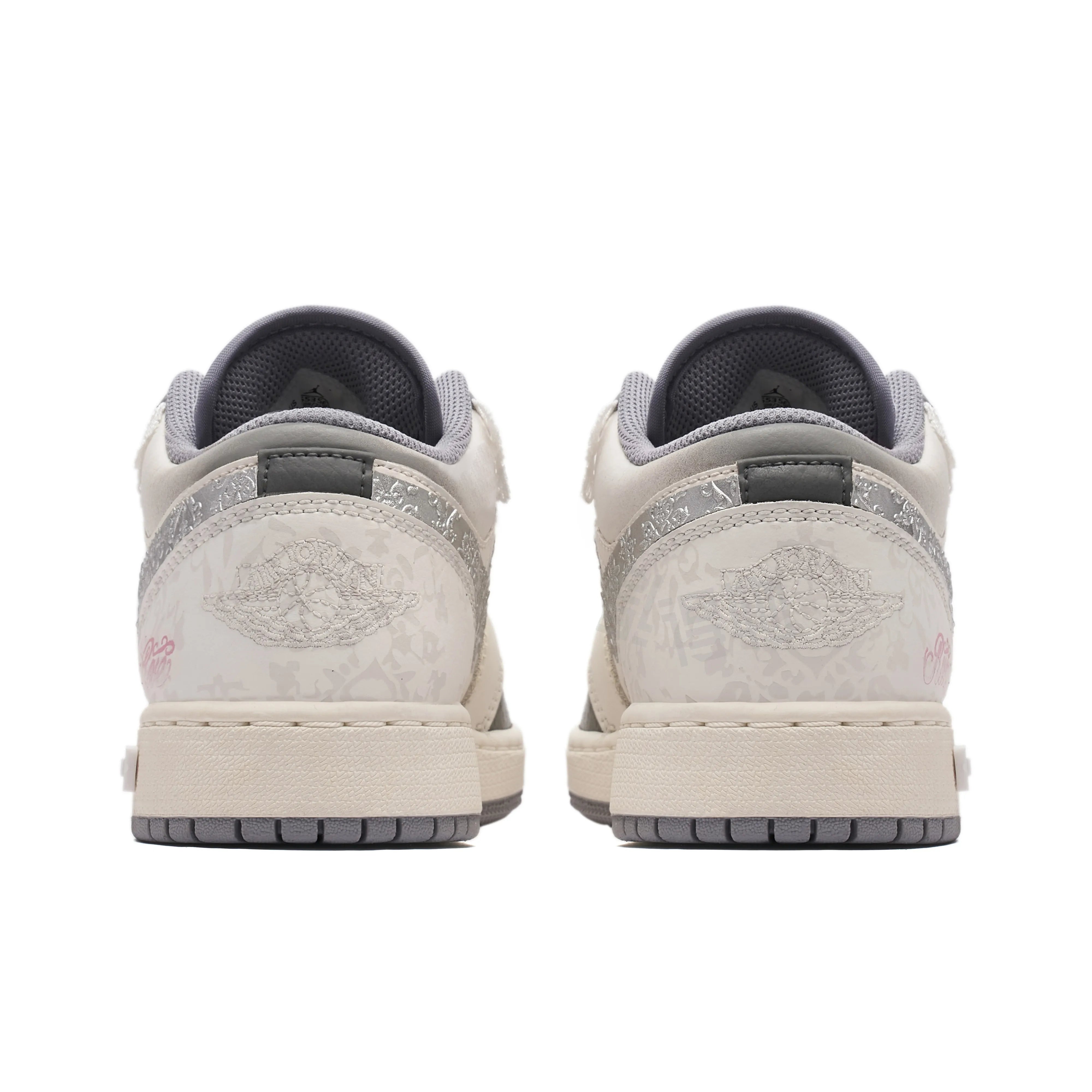 [Custom Flower of Fortitude] Air Jordan Low - Top Skateboarding Shoes Unisex White/Gray