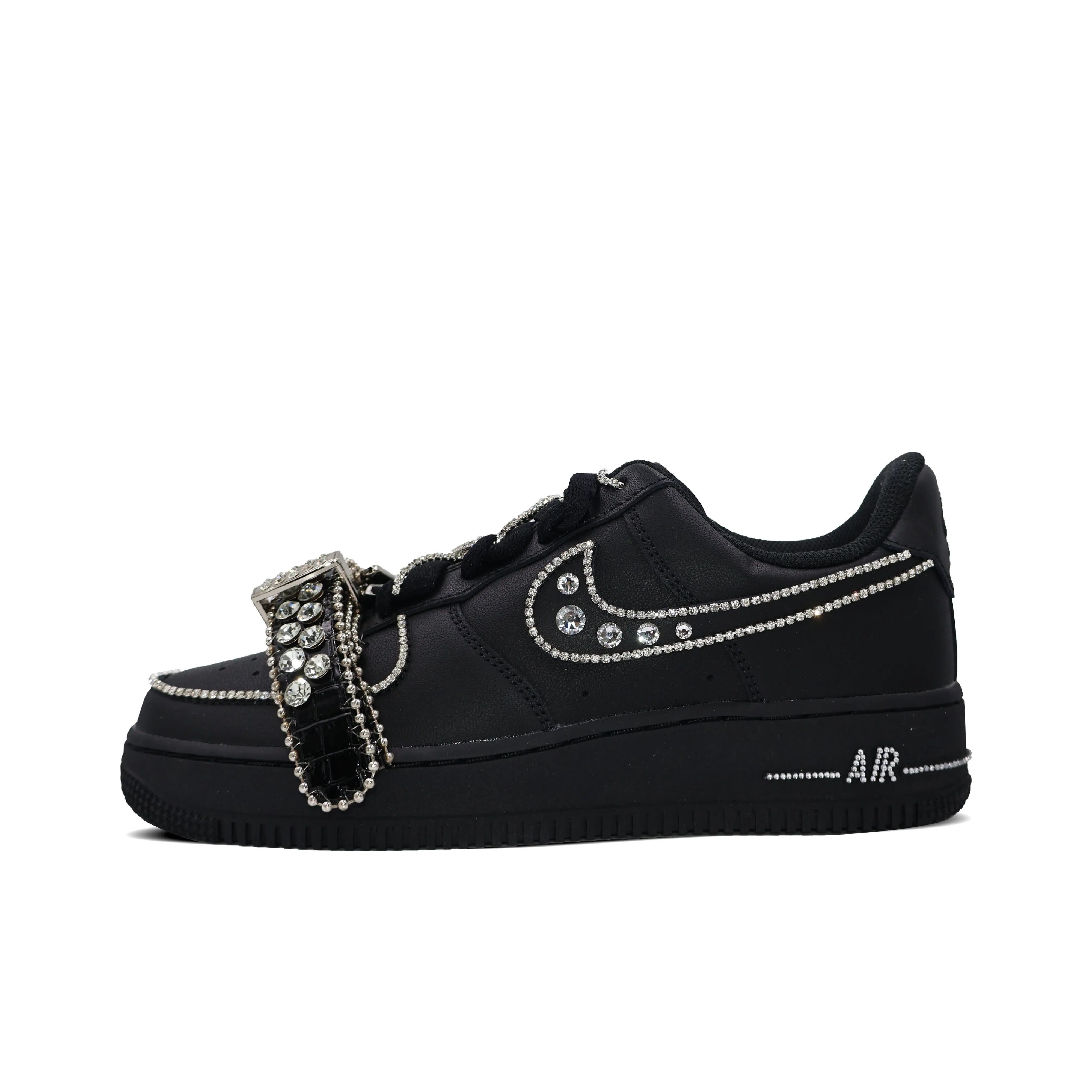 [Customized Black Diamond] Air Force 1 Low-top Shoes Unisex Blcak With Diamond Decoration