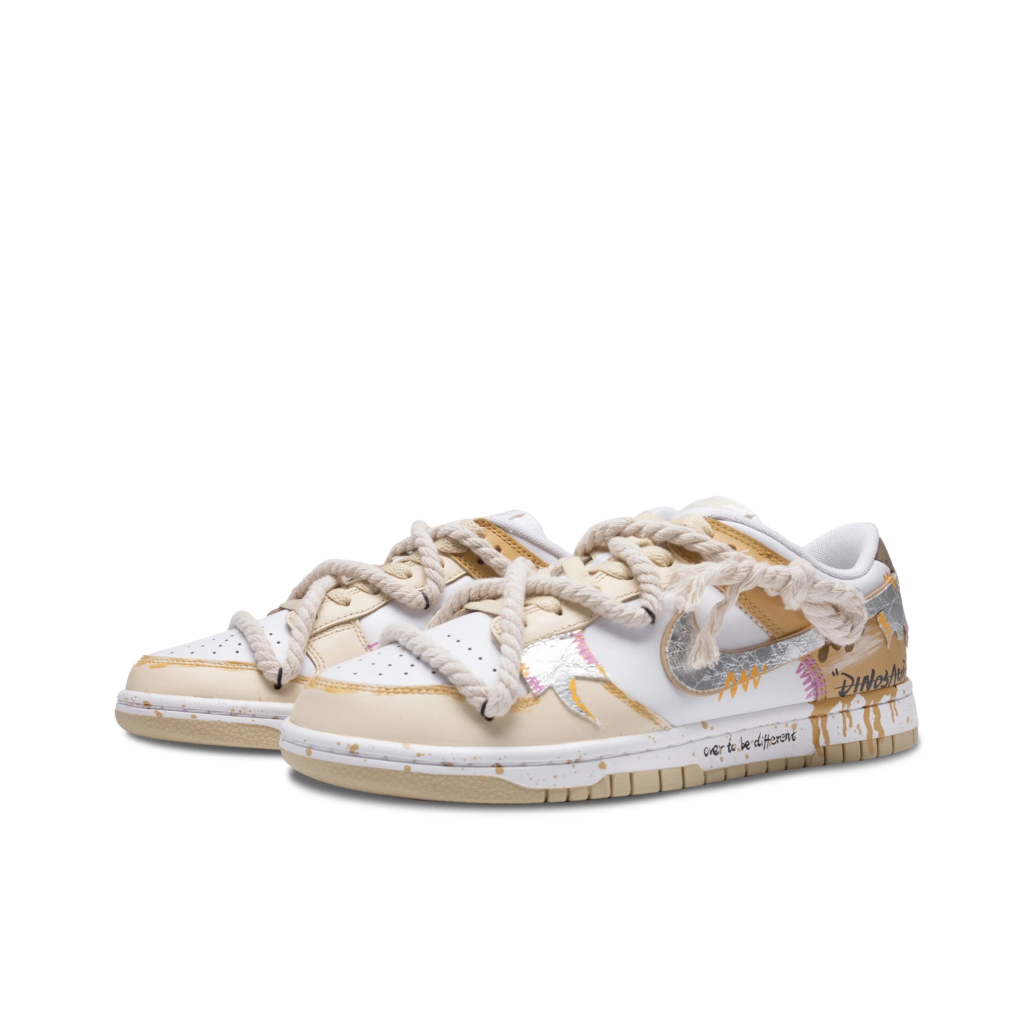 [Custom Yellow & Silver Fluid] Dunk Skateboarding Shoes Unisex Low-Top