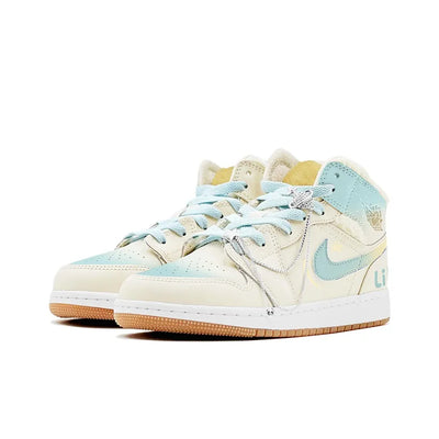 [Custom Warm Winter - Azure Galaxy] Jordan Air Jordan 1 High Top Female Skateboarding Shoes Khaki Color