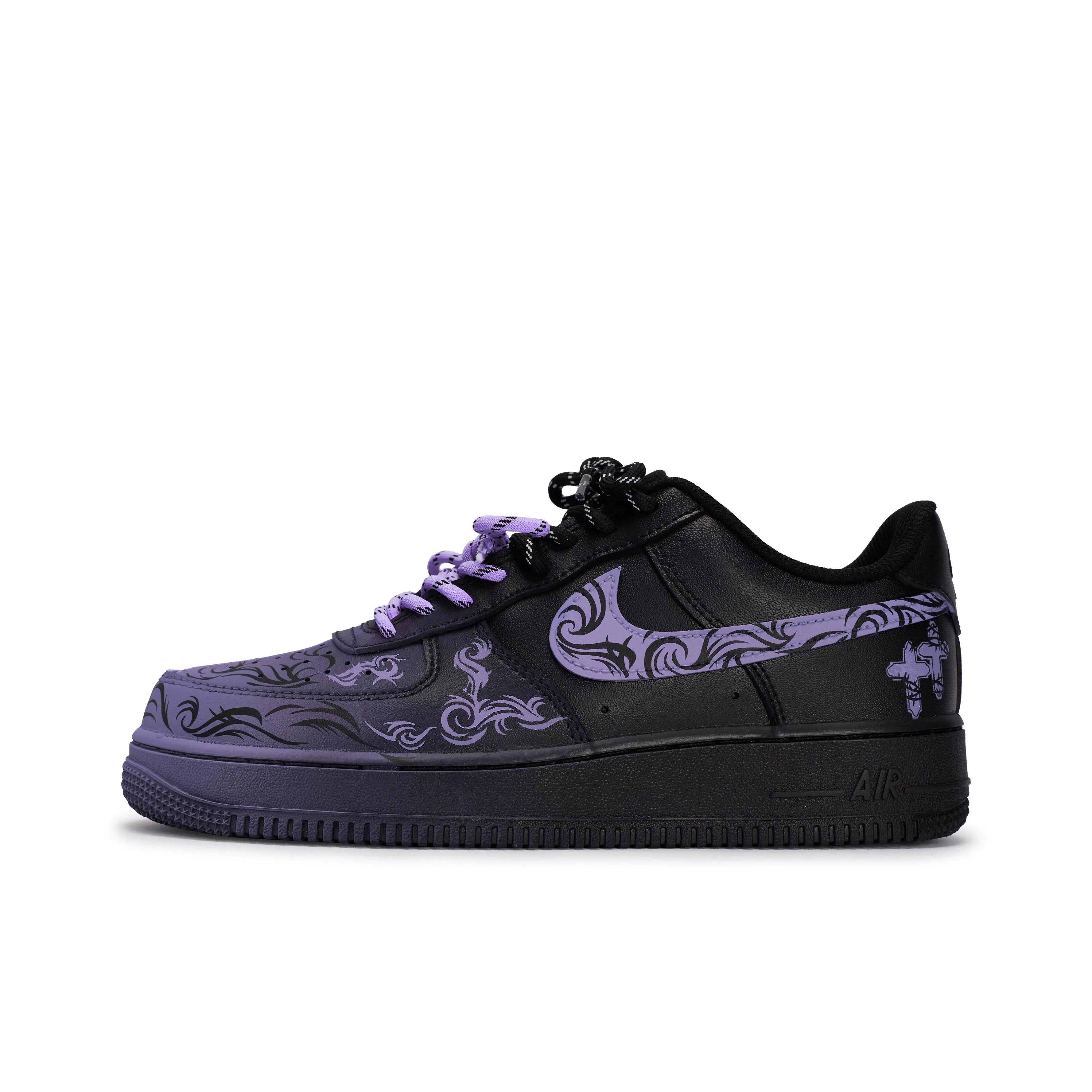 [Custom Graffiti Hand-Painted Floral Pattern Black Tiffany] Air Force 1 Skateboarding Shoes Unisex