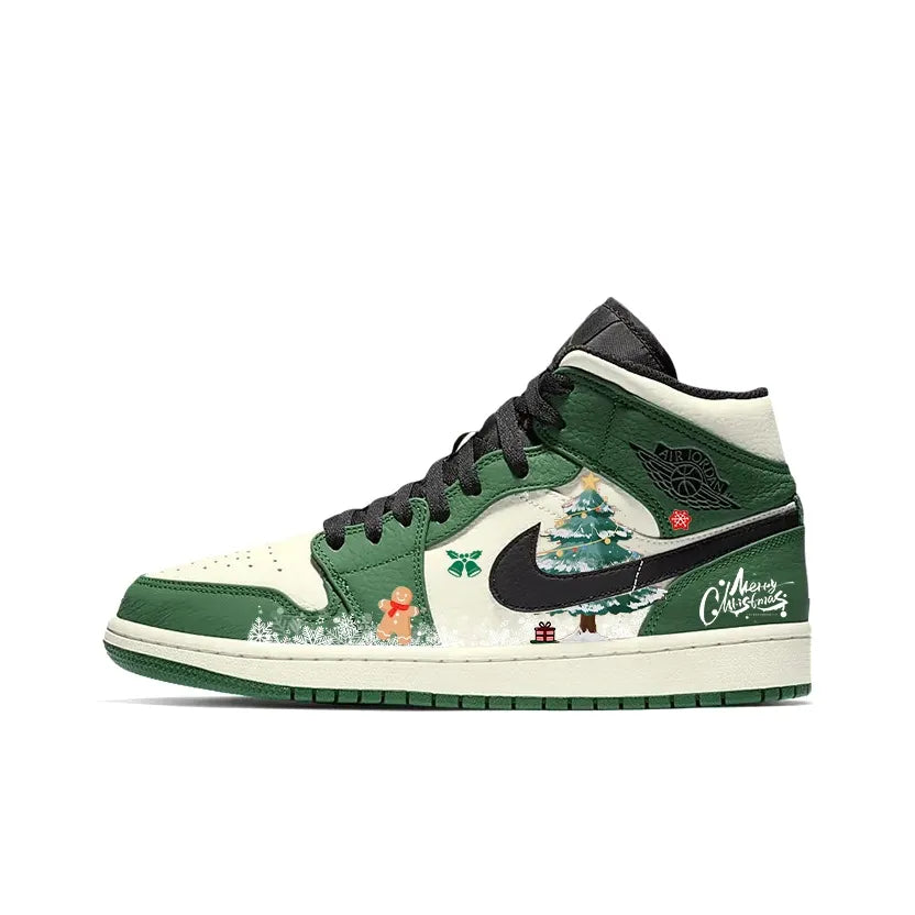 [Custom Iced Evergreenl] Air Jordan 1 Mid Top Men's Skateboarding Shoes Green