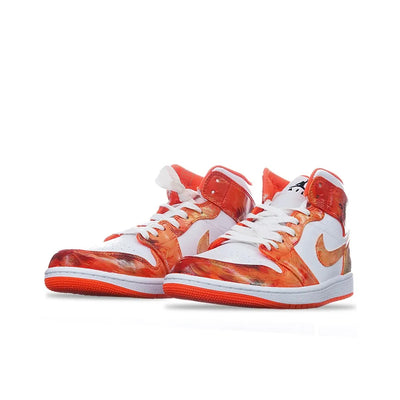 [Custom Haunted House] Air Jordan 1 Mid Top Unisex Skateboarding Shoes Orange/White