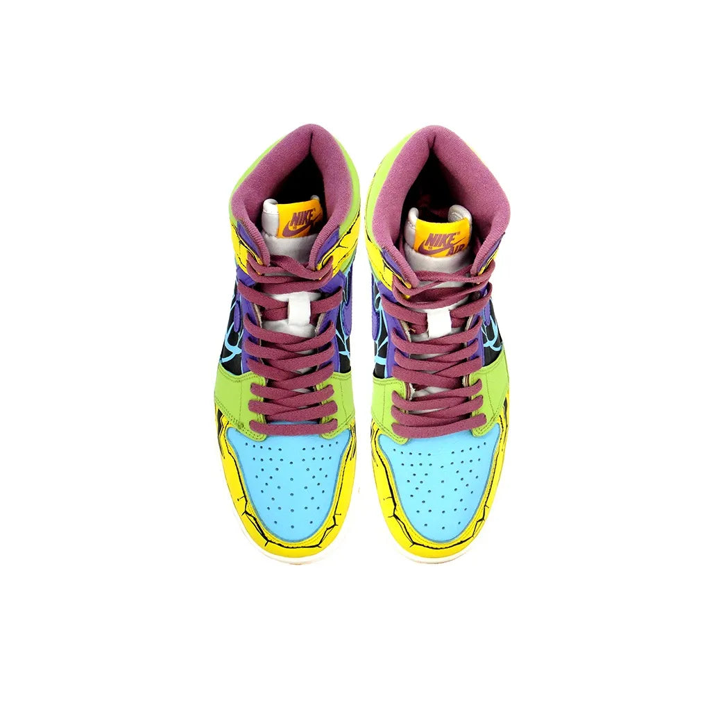 [Custom Stunning] Air Jordan 1 High Top Unisex Skateboarding Shoes Yellow/Green/Blue