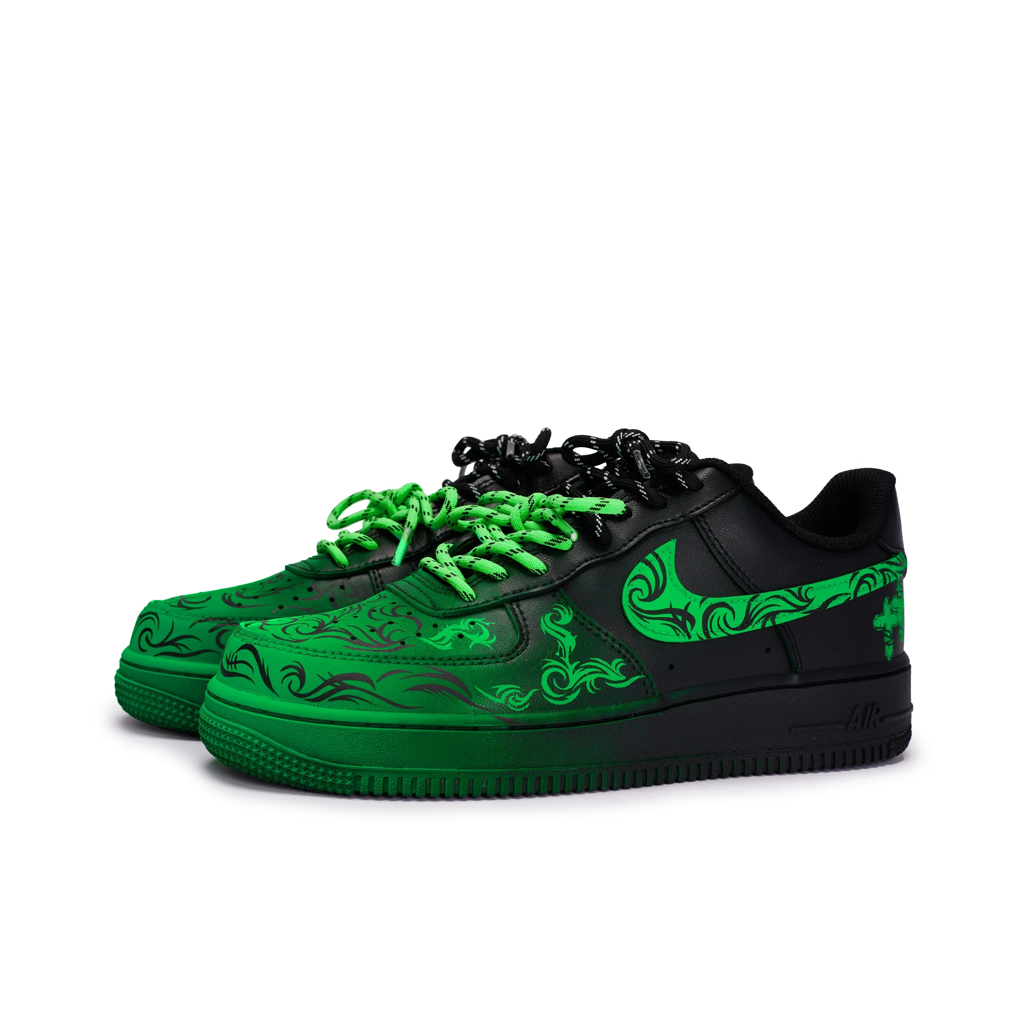 [Custom Graffiti Hand-Painted Floral Pattern Black Tiffany] Air Force 1 Skateboarding Shoes Unisex