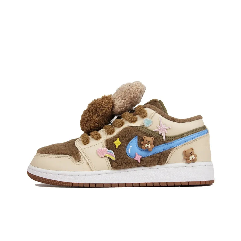[Custom Adorable Bear] Jordan Air Jordan 1 Low Top Unisex Skateboarding Shoes