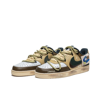 [Custom Retro Mocha] Court Vision 1 Low Skateboard Shoes Unisex Distressed Style Brown/Yellow