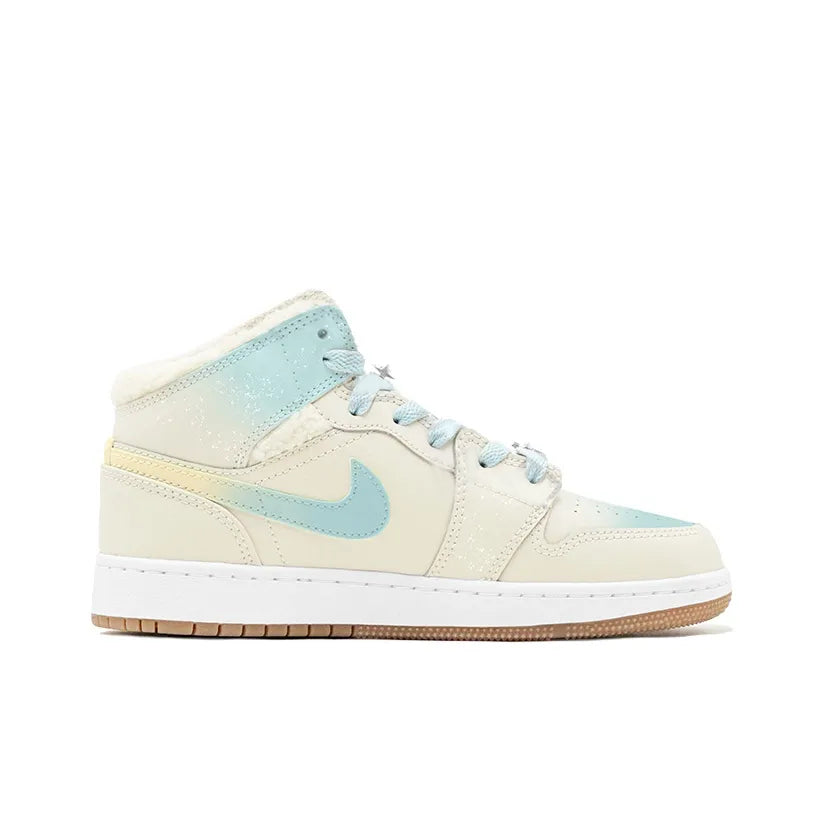 [Custom Warm Winter - Azure Galaxy] Jordan Air Jordan 1 High Top Female Skateboarding Shoes Khaki Color