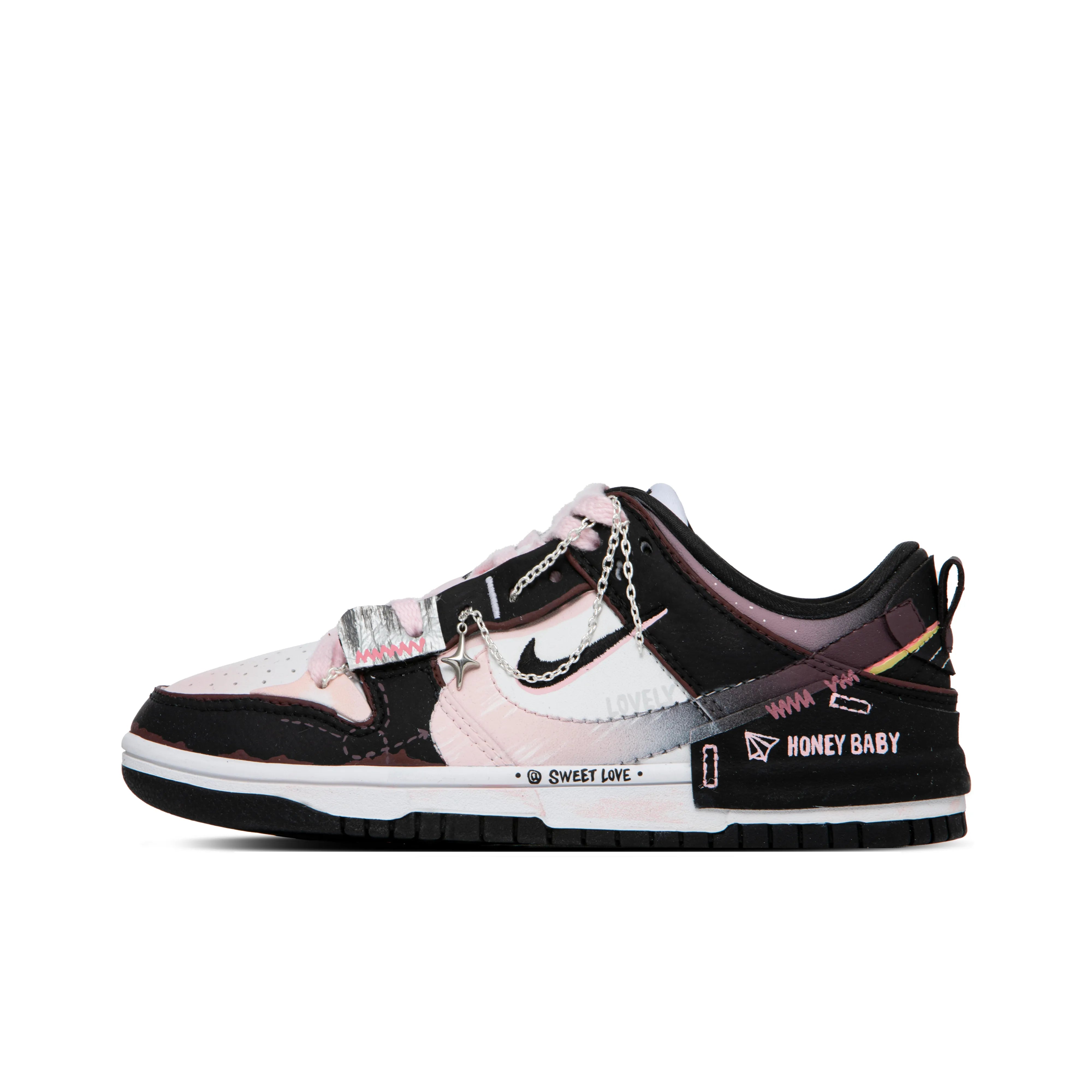 [Custom Honey Peach] Dunk Low Skateboard Shoes Unisex Black/Pink
