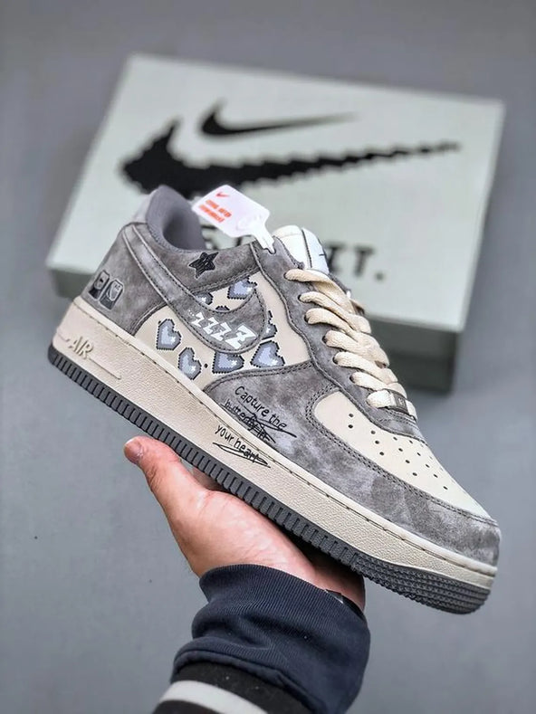 [Custom Grey Distressed Style] Air Force 1 Skateboarding Shoes Unisex Low-top
