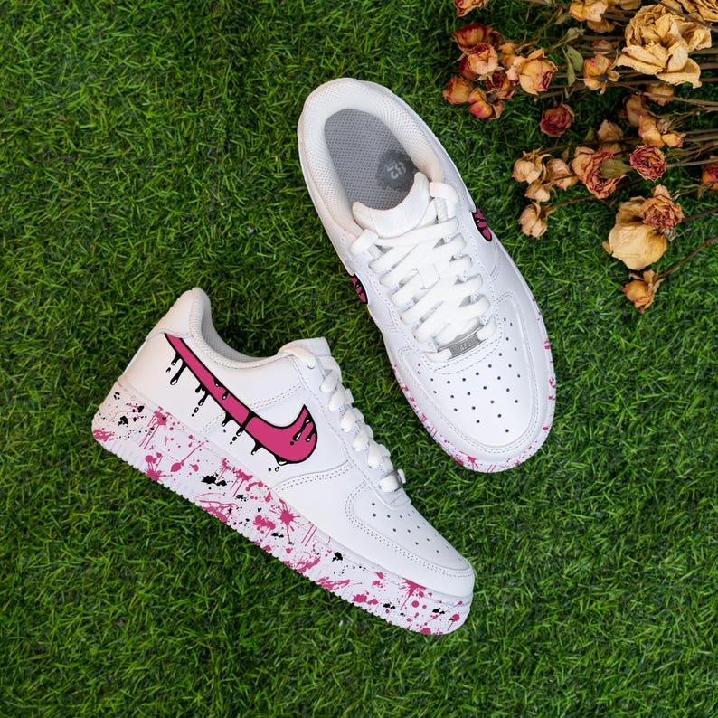 [Customized Black Drips] Air Force 1 Shoes Unisex Hand Painted/Splash Shoes Pink/Blue/Red/Purple