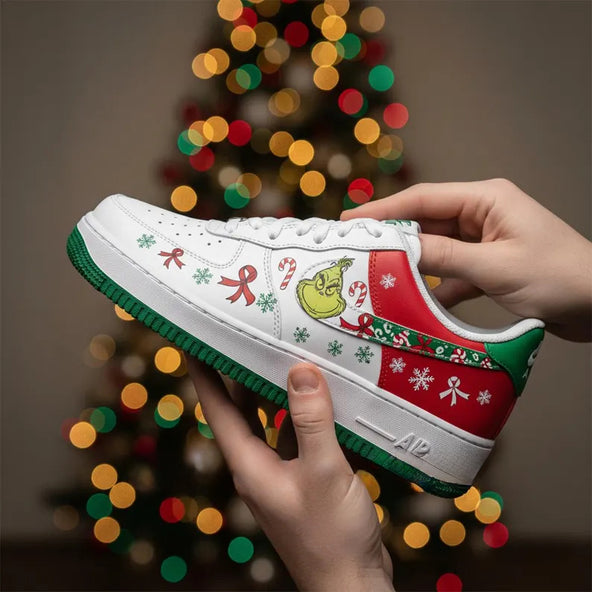[Customized Grinch Christmas Tree] Air Force 1 Low-top Shoes Unisex Hand-Painted Sneakers