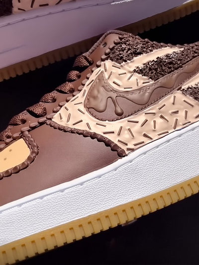 [Custom Dark Chocolate Ice Cream] Air Force 1 Unisex Skateboarding Shoes Brown