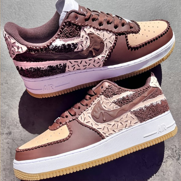 [Custom Dark Chocolate Ice Cream] Air Force 1 Unisex Skateboarding Shoes Brown