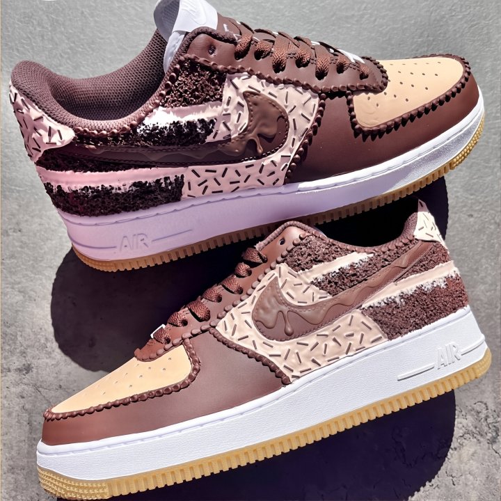 [Custom Dark Chocolate Ice Cream] Air Force 1 Unisex Skateboarding Shoes Brown
