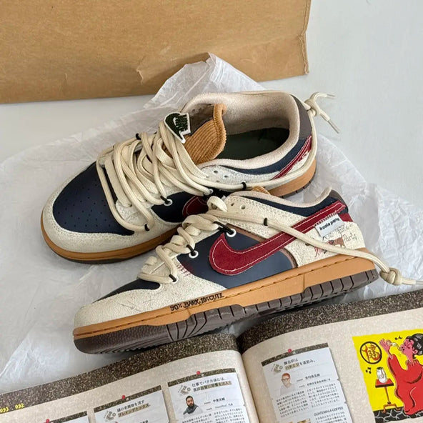 [Custom Leisure Time] Dunk Skateboarding Shoes Unisex Brown/Beige/Red