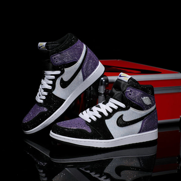 [Custom Blackish Purple - Full Diamond] Air Jordan High - Top Skateboarding Shoes Unisex
