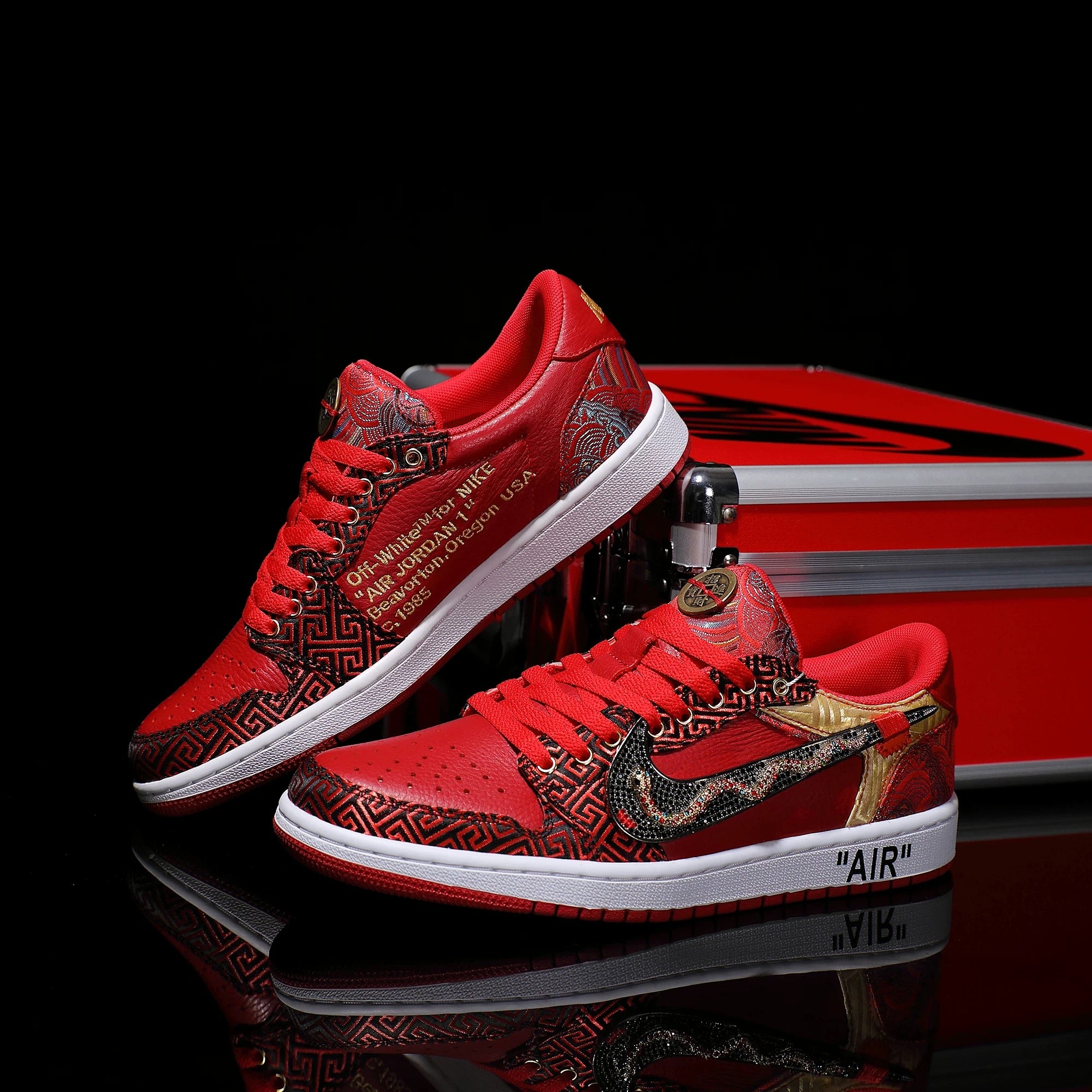 [Custom Embroidery - Full Diamond Swoosh] Air Jordan Low - Top Skateboarding Shoes Unisex