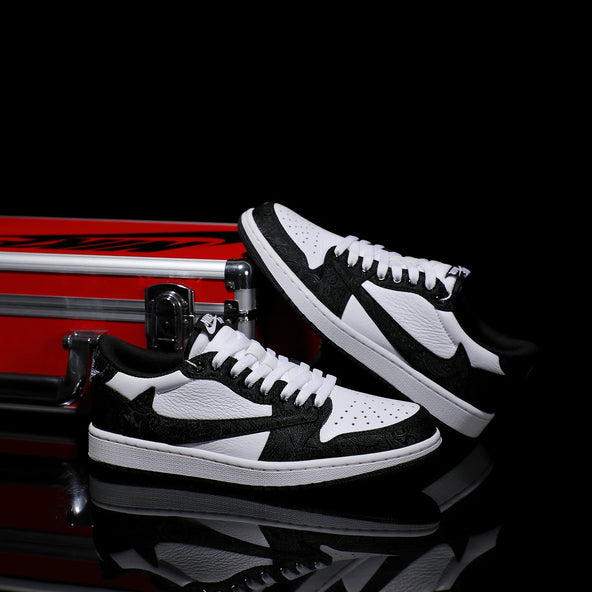 [Custom Black and White - Backwards Swoosh Cowhide Leather] Air Jordan Low - Top Skateboarding Shoes Unisex