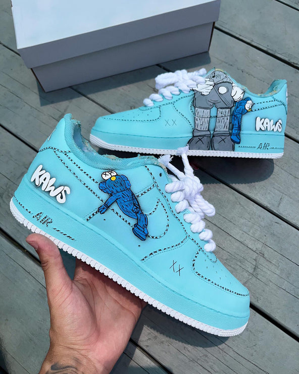 [Customized AF1×KAWS] Air Force 1 Graffiti Distressed Shoes Unisex Cyan