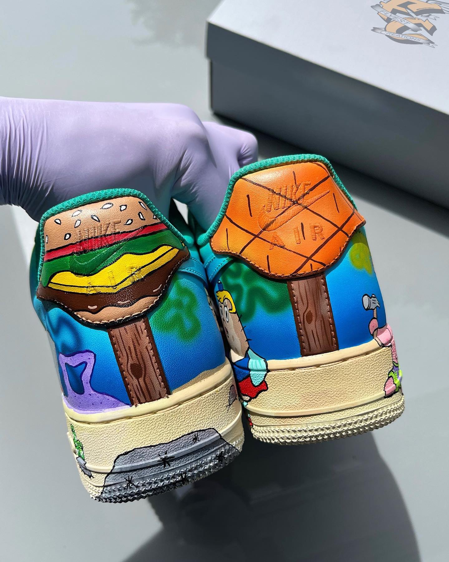 [Customized SpongeBob SquarePants/Bikini Bottom] Air Force 1 Shoes Unisex Blue/Hand-painted