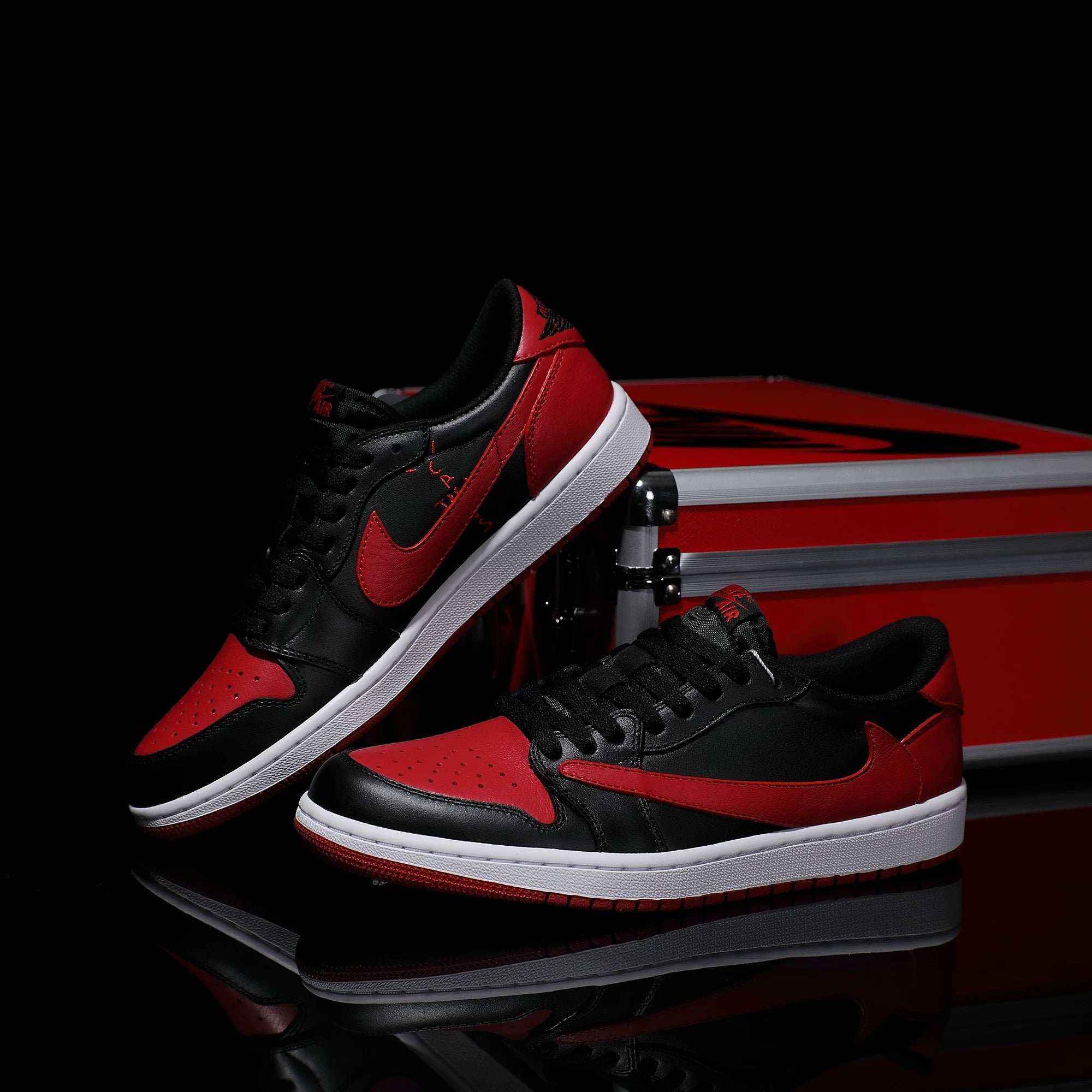 [Custom Black and Red - Backwards Swoosh Cowhide Leather] Air Jordan Low - Top Skateboarding Shoes Unisex
