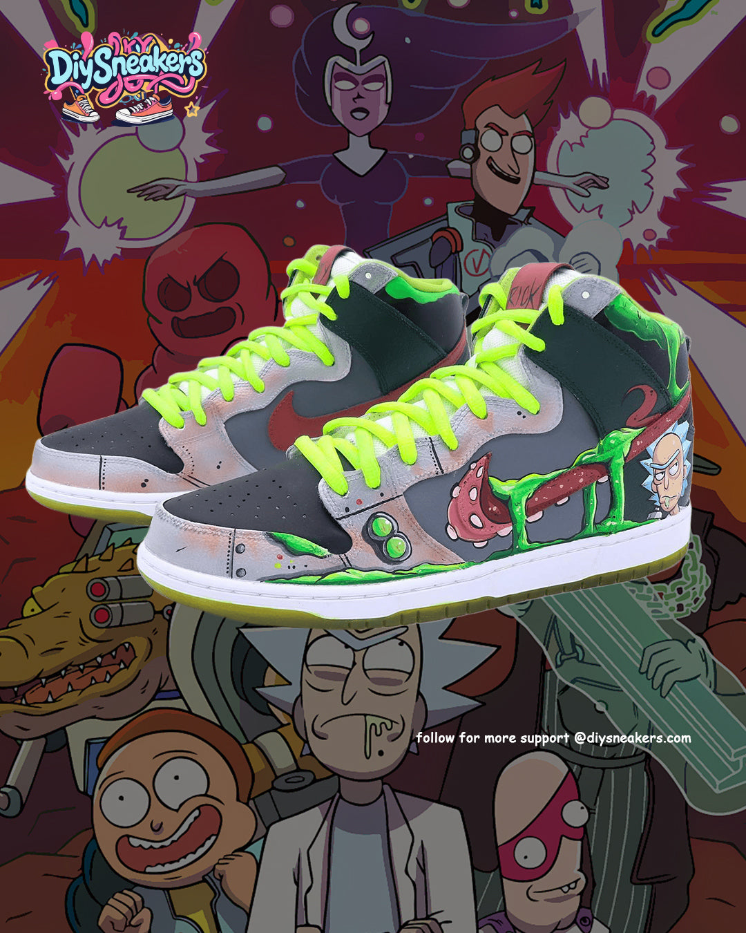 [Custom Rick and Morty] SB Dunk High Top Unisex Skateboarding Shoes