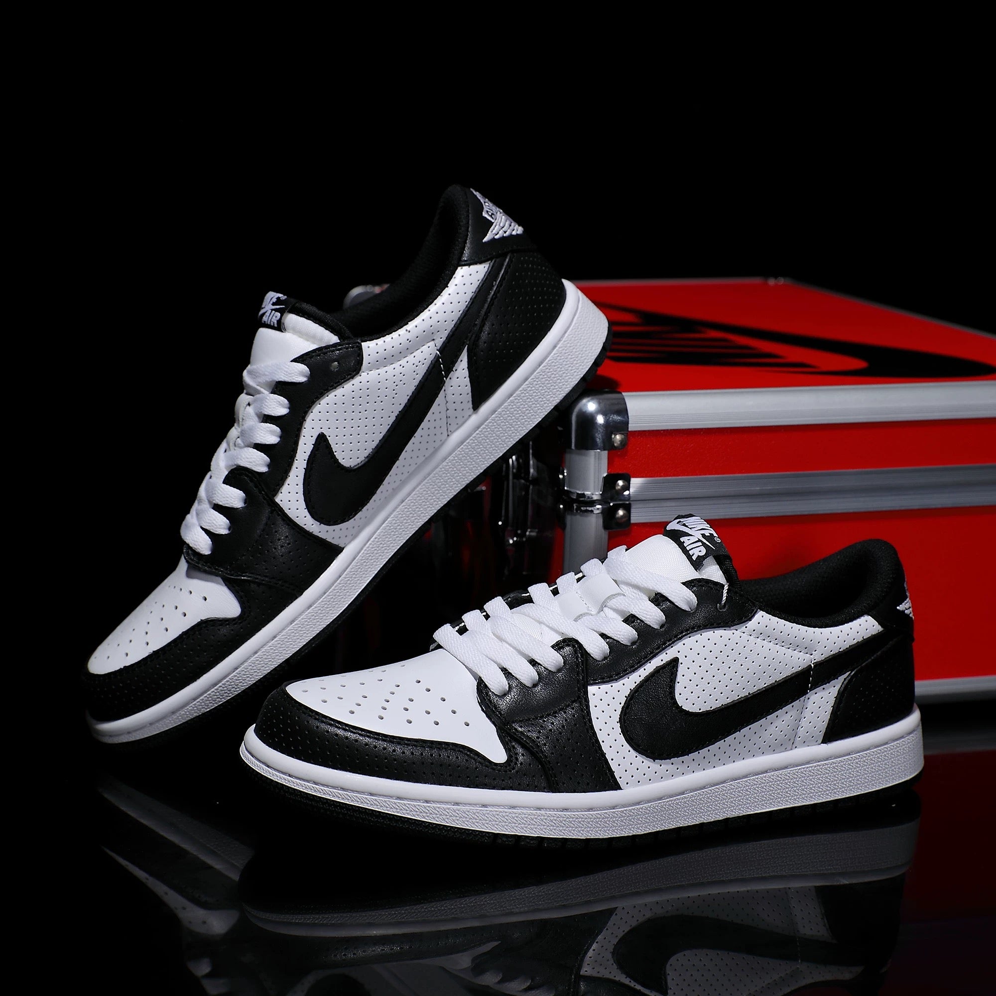 [Custom Black and White - Cowhide Leather Openwork Style] Air Jordan Low - Top Skateboarding Shoes Unisex