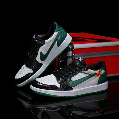 [Custom Green and White - Python Pattern] Air Jordan Low - Top Skateboarding Shoes Unisex