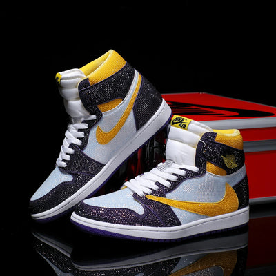 [Custom Purple Gold - Full Diamond] Air Jordan High - Top Skateboarding Shoes Unisex