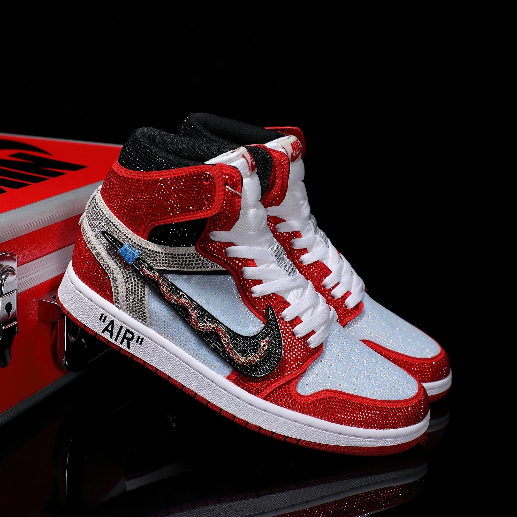 [Custom Red and White - Full Diamond] Air Jordan High - Top Skateboarding Shoes Unisex