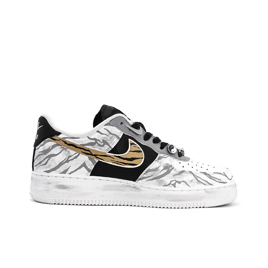 [Custom Year of the Tiger, Tiger Stripes] Men’s Air Force 1 Low White/Blue/Grey