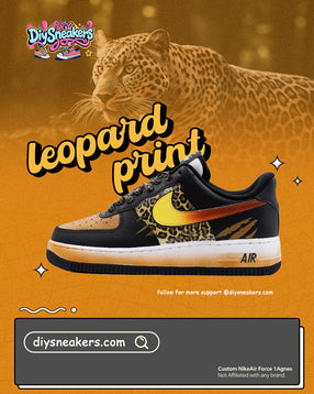[Custom Leopard] Nike Air Force 1 Skateboarding Shoes Men Low-top Brown/black/yellow
